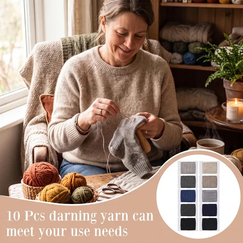 Vista 4 de Jexine 10 Pcs Darning Thread 50% Wool 50% Acrylic Yarn 600m Darning Kit Regular