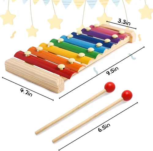 Vista 2 de MCPINKY Xilófono para niños, juguete musical xilófono con mazos seguros para niños, instrumentos musicales educativos, juguete para niños pequeños