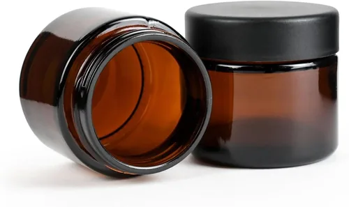 Vista 4 de Human Objects Tarros de vidrio ámbar de 2 onzas con tapas negras resistentes a los niños, 0.12 oz, 200 unidades, recipientes herméticos recargables