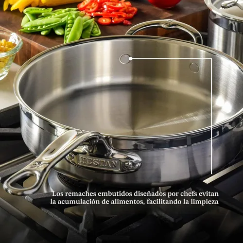 Vista 6 de ProBond - Sartén forjada de acero inoxidable profesional de 3.5 cuartos de galón con tapa