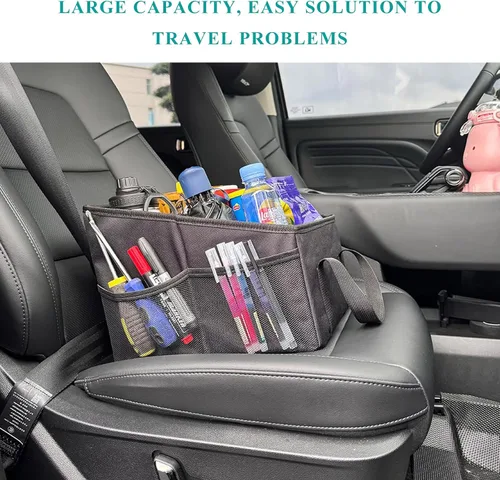 Vista 6 de Organizador de Asiento de Coche, Organizador de Asiento de Pasajero Plegable con Divisores Desmontables y Asa, Organización de Almacenamiento