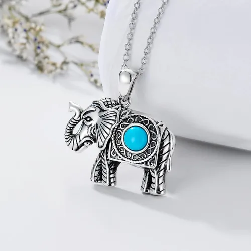 Vista 3 de Elephant Necklace 925 Sterling Silver Good Luck Elephants Pendant Genuine Gemstone Lucky Animal Jewelry Gifts for Women