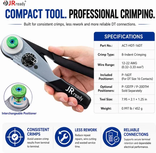 Vista 4 de Kit de conectores Deutsch JRready DW5011 - Conectores DT de 2, 3, 4, 6 pines, tamaño 16# contactos sólidos 16-20 AWG, herramienta de crimpado
