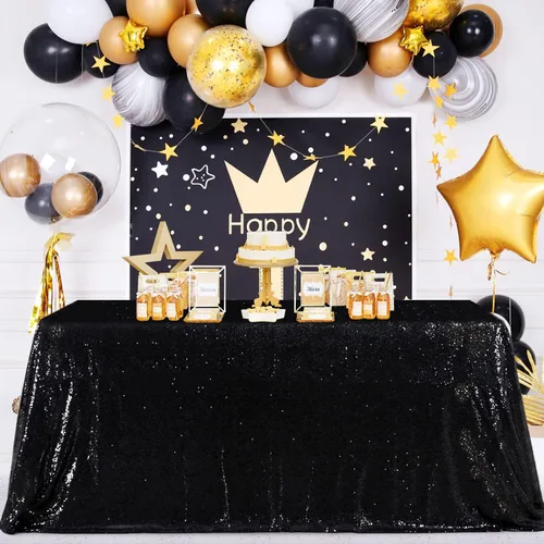 Vista 12 de Fanqisi Manteles de mesa de lentejuelas con purpurina azul bebé, 50 x 102 pulgadas, para decoración de mesa de baby shower, boda, niños, fiesta