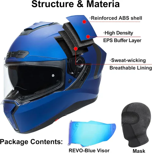 Vista 5 de Cascos de Motocicleta con Doble Visera Casco Integral para Adultos, Jóvenes, Hombres y Mujeres, Aprobado por ECE y DOT, Casco para Motocicleta, Moto