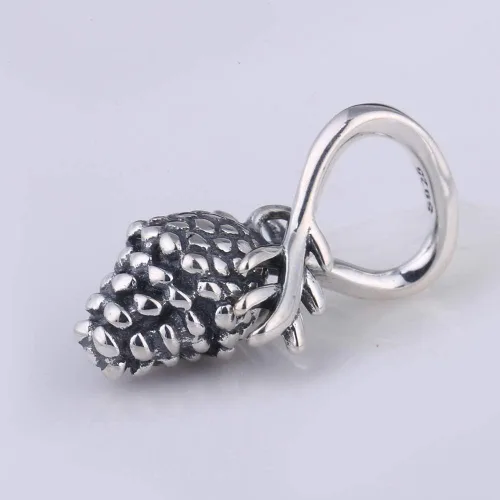 Vista 2 de Dijes de piñas de plata de ley 925 con cuentas de Navidad para pulsera europea, Plata esterlina, Circonita Cúbica