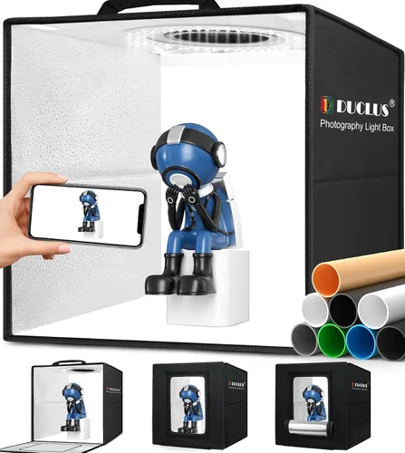 Vista 9 de DUCLUS Fotografía de caja de luz, caja portátil de cabina de estudio fotográfico, 10 "x 10" Mini tiendas de campaña de tiro profesional con 104