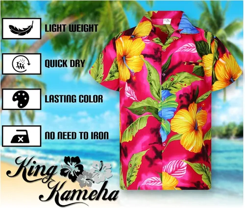 Vista 5 de Camisa hawaiana para hombre, casual, con botones, manga corta, unisex, flores, para fiesta en la playa, con flamenco y flores