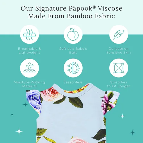 Vista 21 de Posh Peanut Mameluco de manga casquillo con volantes para bebé, ropa para niñas recién nacidas, pijama de una pieza para niños, viscosa suave