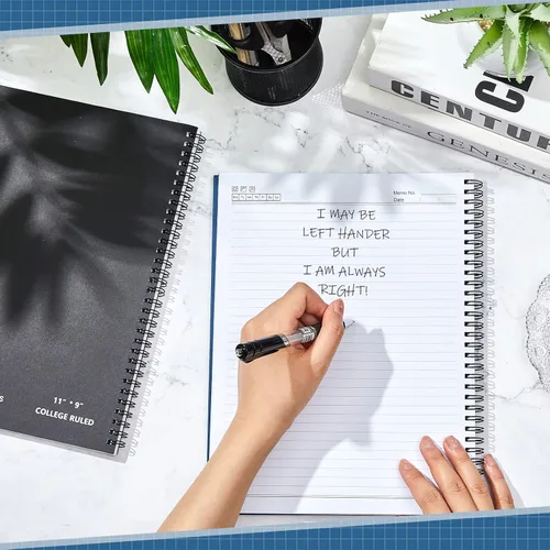 Vista 6 de Jutom 2 blocs de cuadernos jumbo para zurdos de 11 x 8.5 pulgadas, encuadernados con alambre para zurdos, 200 páginas, diario inspirador para negro
