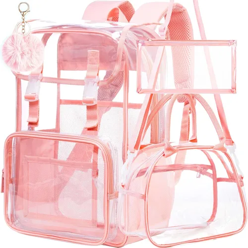 Vista 47 de Mochila transparente, aprobada por el estadio, para niñas y niños, mochila transparente de PVC resistente para mujeres y hombres