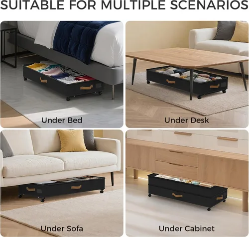 Vista 7 de Almacenamiento Debajo de la Cama con Ruedas Paquete de 4, 75L XXL Contenedores de Almacenamiento Debajo de la Cama Grandes, 30 cm de Alto