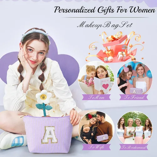 Vista 130 de YOOLIFE Regalos del Día de la Madre para Mujeres, Bolsa de Maquillaje con Iniciales, Bolsa de Maquillaje para Viaje, Bolsa de Maquillaje Negro