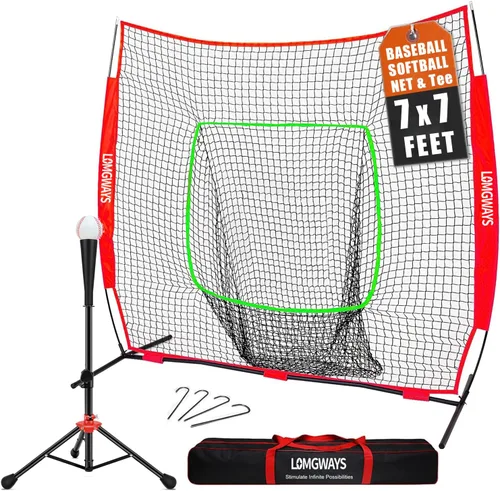 Vista 10 de 7x7ft/8x8ft Baseball Softball Net with Steel Frame for Batting, Hitting, Pitching, Portable Baseball Batting Net with Carry Bag, Great for All Levels