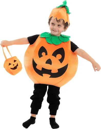Vista 2 de Spooktacular Creations Halloween Pumpkin Costume Kids with Basket Outfit for Toddler Child Halloween Dress Up Party