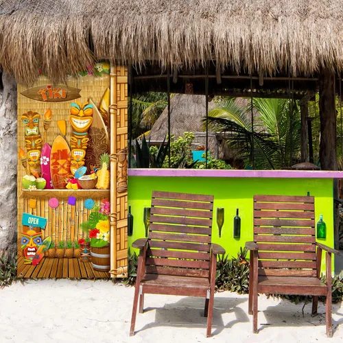 Vista 2 de Blulu Hawaiian Luau - Decoración de fiesta de Tiki para puerta, cartel de puerta de tótem, cartel tropical Aloha, telón de fondo hawaiano de verano