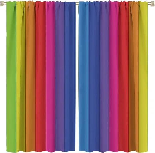 Vista 78 de Cortinas opacas abstractas de arco iris, pintura de color arcoíris con gotas, diseño gráfico creativo con bolsillo para barra, para sala de estar