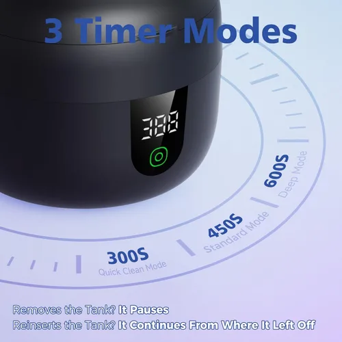 Vista 6 de Máquina Limpiadora Ultrasónica de Retenedores Impermeable con Tanque de Agua Removible de 180ml – Limpiador Ultrasónico de 45kHz para Protectores