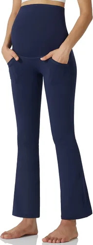 Vista 6 de POSHDIVAH Pantalones de yoga de maternidad para mujer, para trabajo, descanso, elásticos, corte de bota, pantalones acampanados para embarazo
