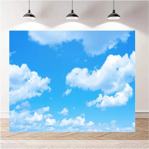 Vista 5 de Telones de fondo de fotografía con tema de nubes blancas de cielo azul, 7 x 5 pies, cielo claro, para niños, fiesta de cumpleaños, cartel de recién