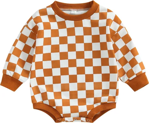 Vista 35 de Karuedoo Sudadera a cuadros para bebé niño y niña, mameluco de gran tamaño, manga larga, con burbujas, ropa neutra para otoño