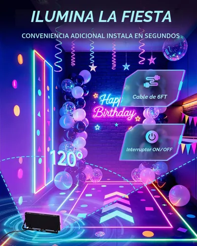 Vista 8 de Luces negras de 50 W con interruptor+enchufe, impermeable IP66, luz LED de inundación de luz negra para fiesta brillante, Halloween, dormitorio