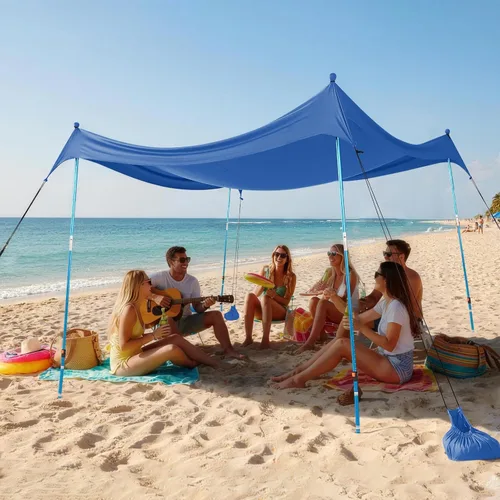 Vista 13 de CROWN SHADES Tienda de campaña de playa de 7 x 7, toldo de playa fácil de desplegar, UPF50+, 2 postes ajustables, turquesa