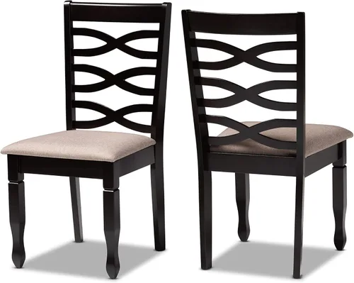 Vista 9 de Baxton Studio Lanier - Juego de sillas de comedor de 2 piezas, tapizadas de tela gris, madera con acabado marrón expreso Gris/Café Espresso