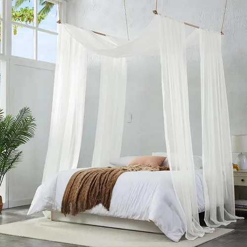 Vista 3 de Warm Home Designs Cortinas de Dosel de Cama Beige de 55 x 144 Pulgadas. Nuestras Cortinas de Cama con Dosel Individual Funcionan Muy Bien como Dosel