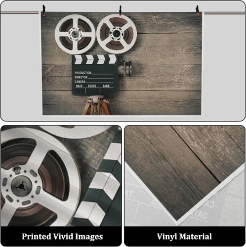 Vista 2 de AOFOTO Cámara de película antigua de 5 x 3 pies sobre fondo de tablero de madera, película vintage, película, fotografía, telón de fondo, carrete