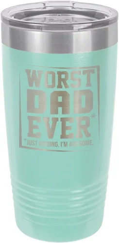 Vista 16 de El peor papá nunca negro vaso de bebida de 20 oz con popote Taza de viaje grabada con láser Comparar con Yeti Rambler Idea de regalo papá