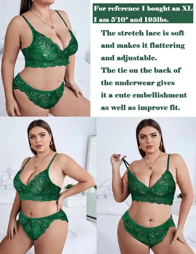 Vista 2 de ADOME - Conjunto de brasier y pantaleta de encaje para mujer