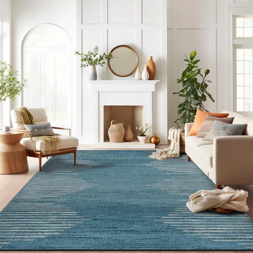 Vista 33 de Rugshop Alfombra bohemia a rayas resistente a las manchas, color beige, 2 x 7 pies