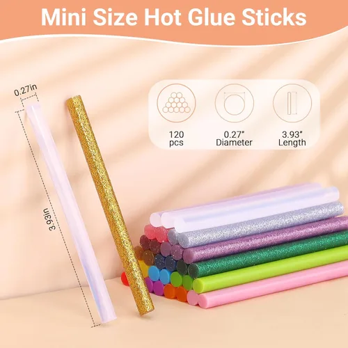 Vista 2 de 120 barras de pegamento caliente para manualidades – 0.28 x 3.9" Gartful tamaño mini barras de pegamento termofusible, 48 piezas transparentes + 36