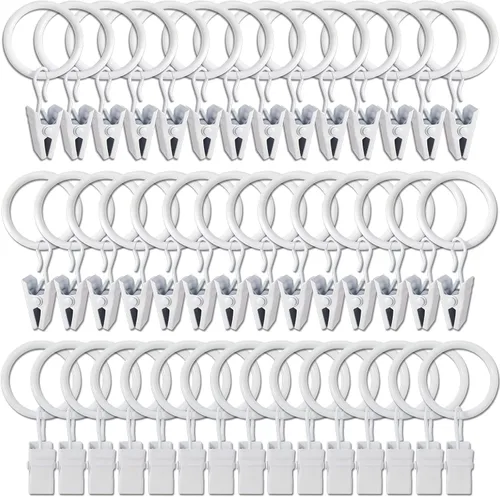Vista 24 de WeeksEight Paquete de 44 anillos de cortina negros con clips, ganchos de cortina, ganchos de clip para colgar cortinas, lazos, sombreros, anillos