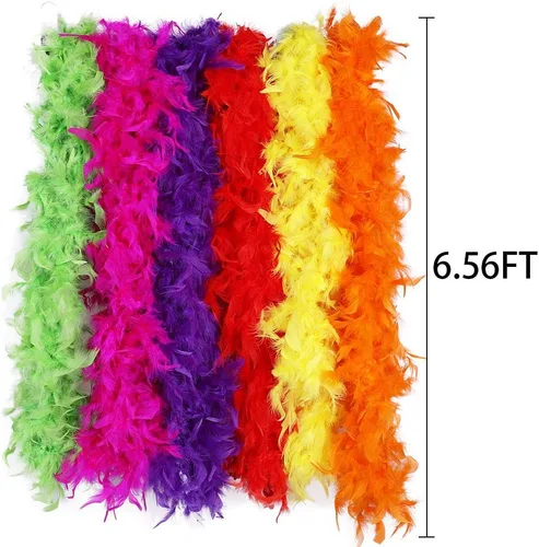 Vista 2 de Max Fun 6 Boas coloridas de plumas para fiesta, a granel para mujeres y niñas, 6.56 pies para decoraciones de fiesta de Mardi Gras, disfraces