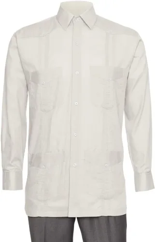 Vista 3 de Camisa de guayabera con aspecto de lino para hombre - Camisa cubana de manga larga