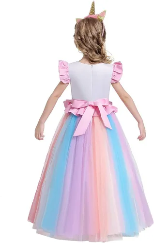 Vista 15 de Vestido de tul de unicornio arcoíris para niñas, vestido de princesa para cumpleaños, Halloween, Navidad, concurso de baile, fiesta de baile