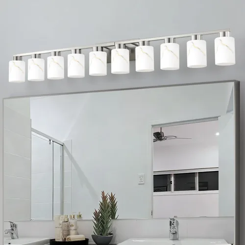 Vista 21 de Juego de 2 apliques de pared dorados con pantalla de vidrio de mármol, accesorios modernos de tocador de baño para dormitorio, pasillo, entrada