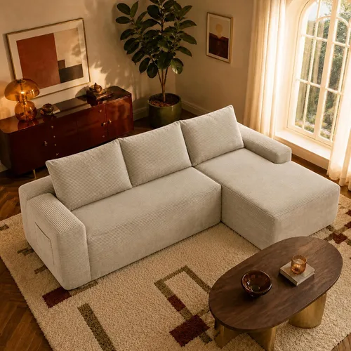 Vista 16 de Sofá seccional negro de 96.9 pulgadas, sofá modular de pana sin hueso con resortes y espuma de alta resistencia, asiento profundo compacto de gran