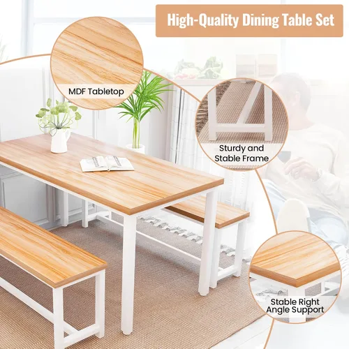 Vista 4 de Recaceik Juego de mesa de comedor con banco, juego de muebles de comedor de 3 piezas, juego de mesa de cocina, estructura resistente, comedor que