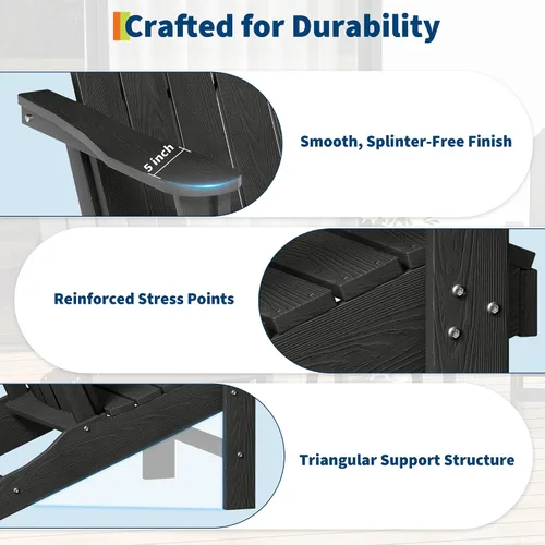 Vista 7 de PeakPursuit Silla Adirondack HDPE para patio, silla de césped con textura de madera, muebles de patio al aire libre para jardín y terraza