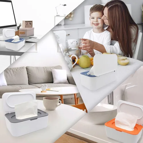 Vista 7 de Dispensador de toallitas para bebé, soporte para toallitas con tapa, contenedor de toallitas recargables con diseño de sellado, caja de toallitas