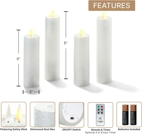 Vista 2 de LampLust Velas parpadeantes sin llama, juego de 4 velas plateadas, funciona con pilas, velas románticas, ideales para decoración de propuestas