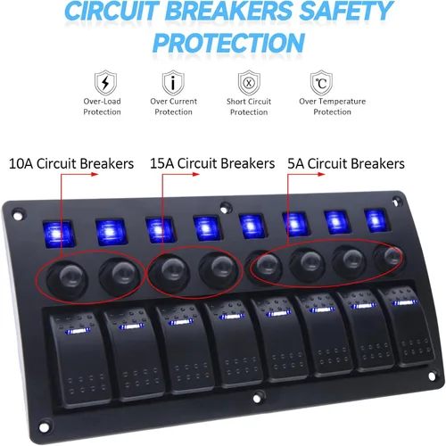 Vista 5 de El panel de interruptor marino de 8 cuadrillas, prenda impermeable del Azul