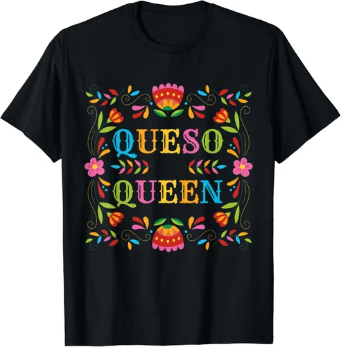 Vista 2 de Queso Queen - Camiseta de taco con diseño floral de cinco de mayo y comida sarcástica, Negro, S