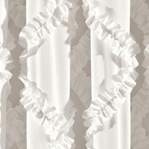 Vista 3 de Lush Decor Par de paneles de cortinas para ventana con volantes de diamante, 63 x 54 pulgadas, blanco