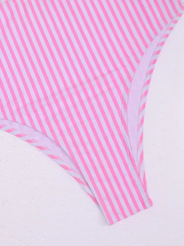Vista 4 de Cozyease Traje de baño de cintura alta con volantes a rayas para mujer