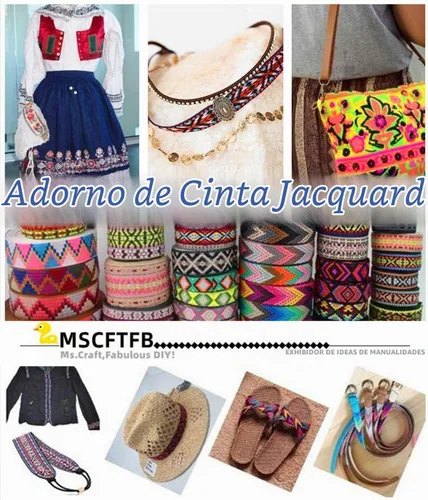 Vista 4 de MSCFTFB Diseños étnicos - Cinta jacquard tejida con flecos para accesorios de ropa, correas de adorno, cinturones, collares, manualidades, ancho