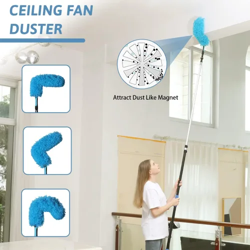 Vista 3 de MAYKI Plumeros de Alto Alcance de 20 Pies para Limpieza 5 PCS, Plumeros para Ventiladores de Techo con Poste de Extensión, Plumero para Telarañas